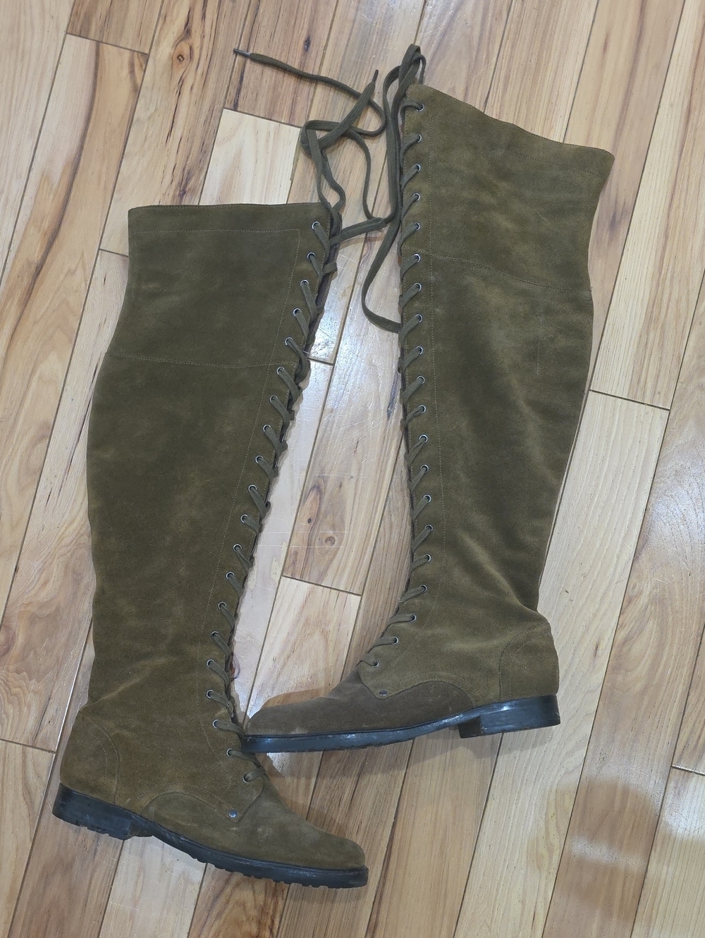 Olive Green Lace-Up Over-the-Knee Suede Boots - Women Via Spiga